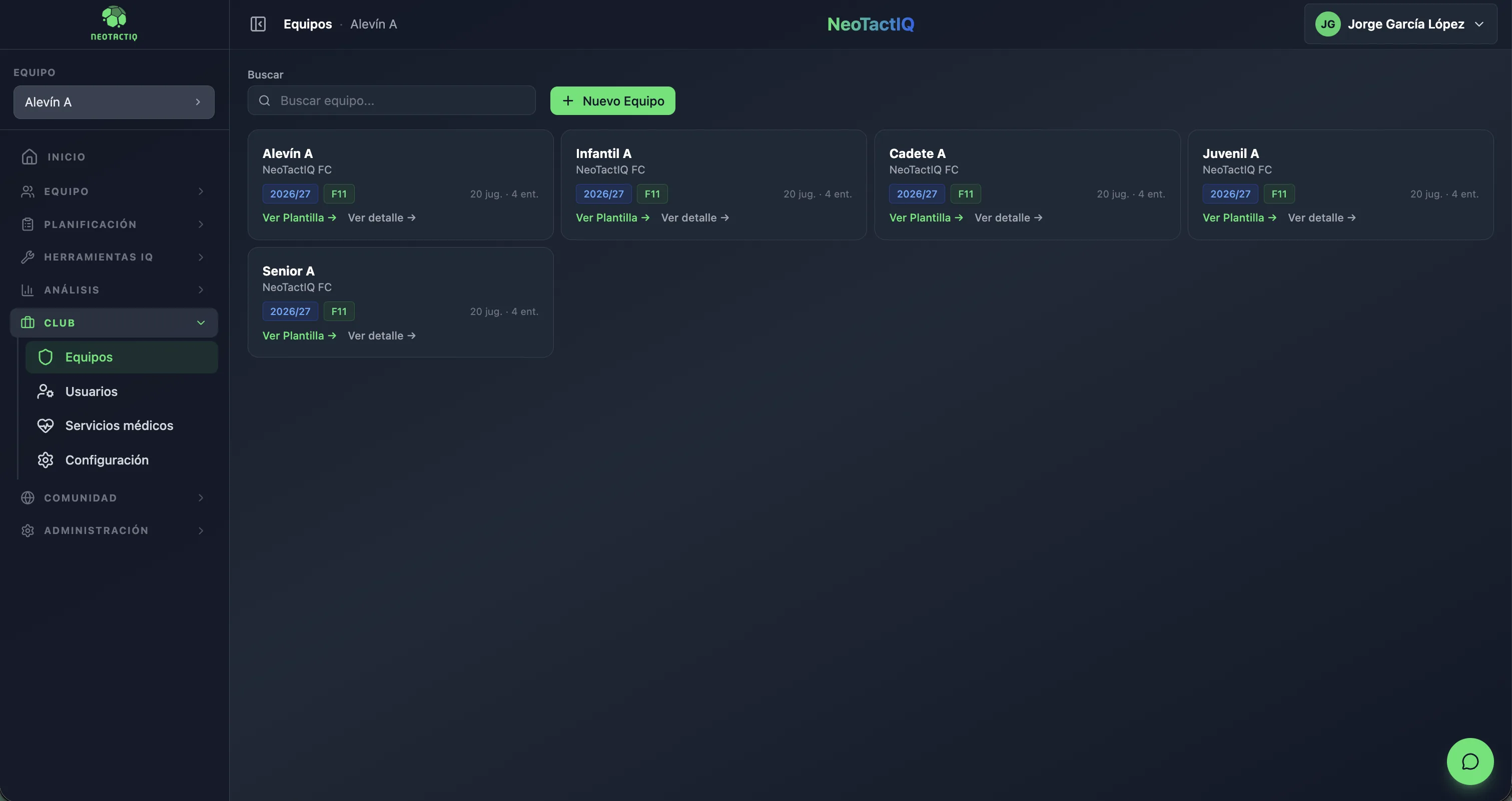 Equipos del club en NeoTactIQ