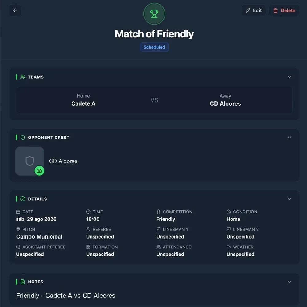 Match record with the opponent crest in NeoTactIQ