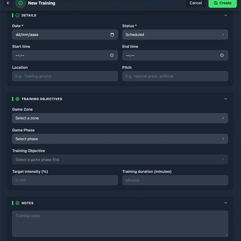 Creating a training event in NeoTactIQ