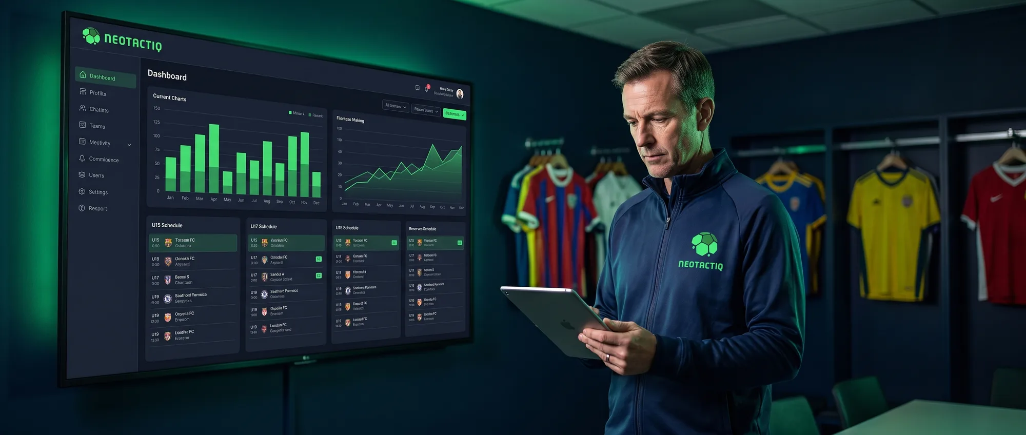 Coordinador deportivo supervisando equipos y metodología con NeoTactIQ